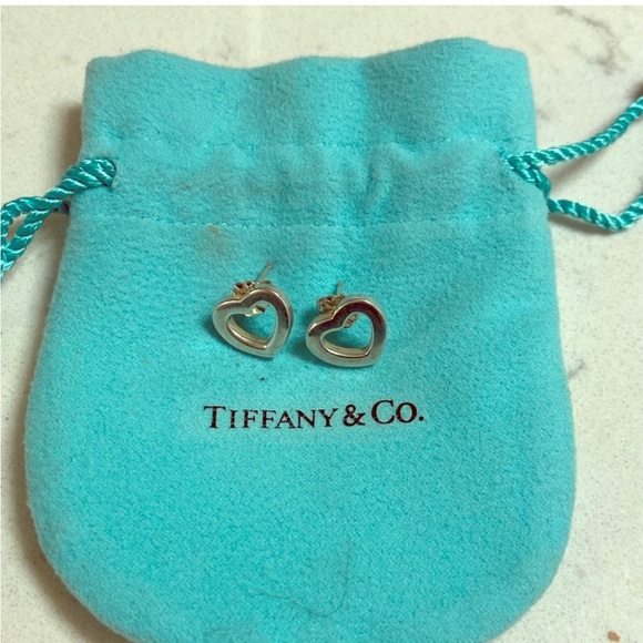 Authentic Tiffany & Co. Sterling Silver Heart Stud Earrings - Picture 1 of 2